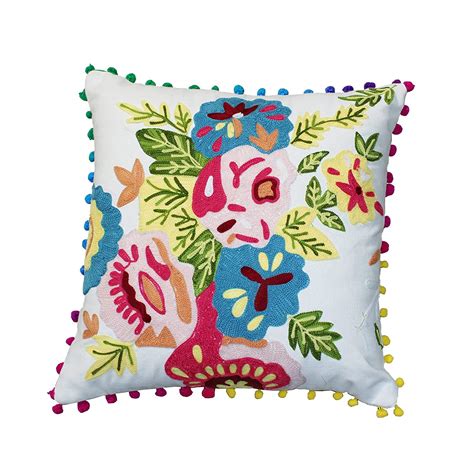 Decorative Cotton Embroidery Cushion Cover With Multi Flower Shades