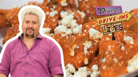 guy fieri eats wings with spicy bleu 17 diners drive ins and dives food network youtube