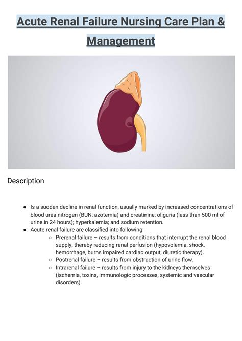 Solution Acute Renal Failure Nursing Care Plan And Management Studypool