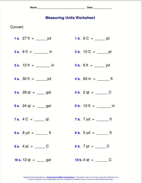 Convert Customary Units Of Length Worksheets