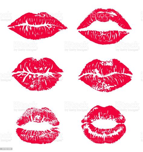 Lippenstift Kus Print Geïsoleerde Vector Set Rode Vector Lippen Instellen Verschillende Vormen