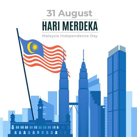 Premium Vector Hari Merdeka With Buildings And Flag Independence