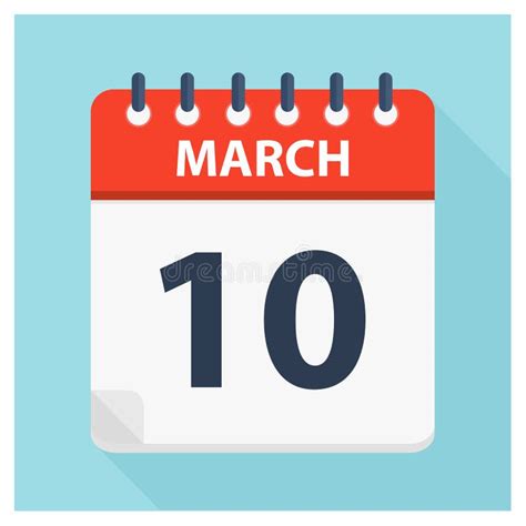 Calendar Icon Of 10 March Vector Stock Vector Illustration Of