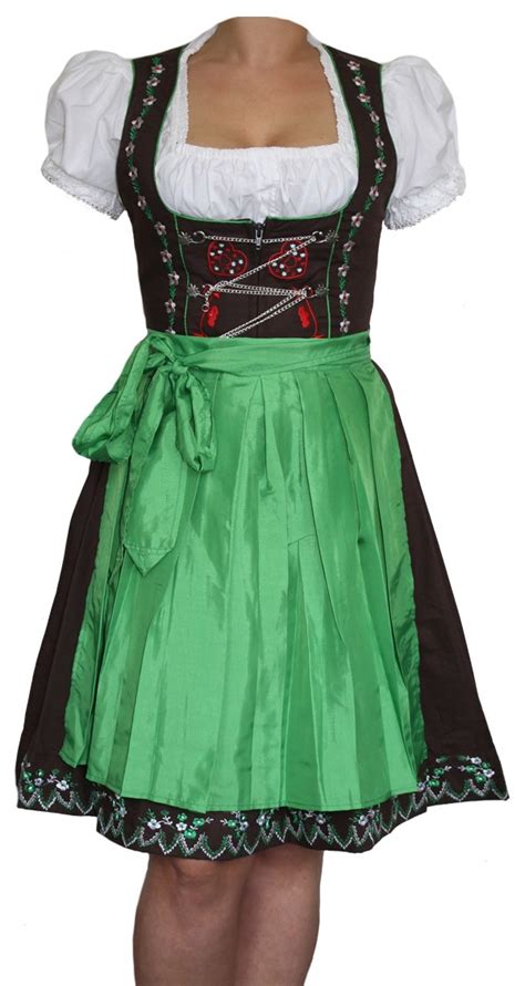 Three Pieces Midi Dirndl Dress Set For Oktoberfest Lederhosencolor Green German Wear Shop