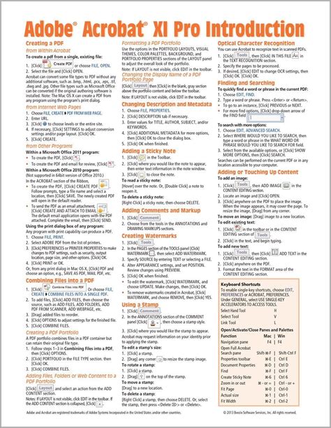 Adobe Acrobat XI Introduction Quick Reference Guide Cheat Sheet Of