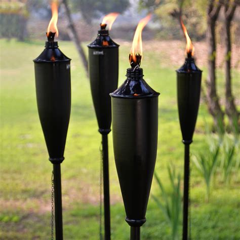 Set Of 4 Ginie Garden Torches Black 60 Inches With Stakes