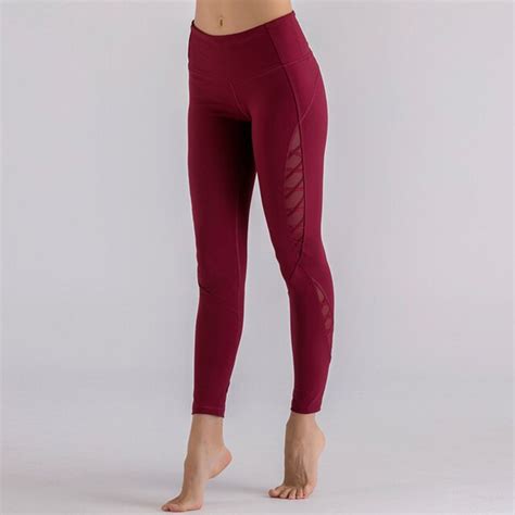 mesh panel side yoga pants high waist skinny pink yoga leggings tummy control fitness exercise