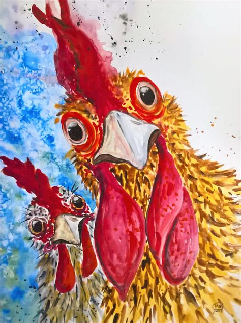 Original chicken watercolor chicken art rooster art | Etsy | Rooster art, Chicken art, Rooster ...
