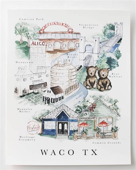 Waco City Map Print Etsy