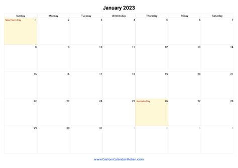 January 2023 Printable Calendar With Australia Holidays