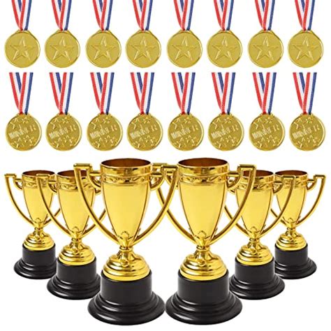 Nhyamx 6 Pack 35 Inch Mini Plastic Gold Trophies Gold Award Trophy