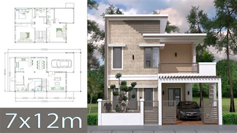 Home Design Plan 7x12m With 4 Bedrooms Plot 8x15 Youtube