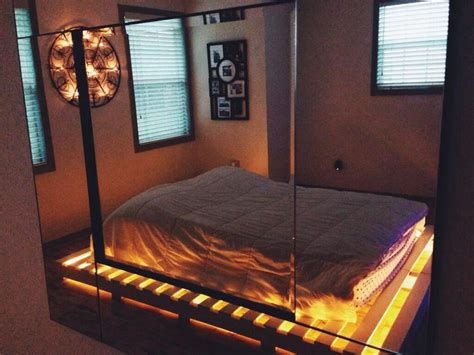Valid points, but the bed frame footprint is the same width as the mattress, just a bit longer. lights under the bed pallet | Room Ideas | Pinterest | Bed ...