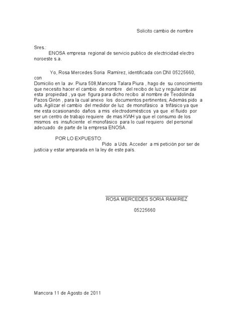 Carta Solicitud Cambio De Nombre En Recibo De Luz Actualizado Junio 2022
