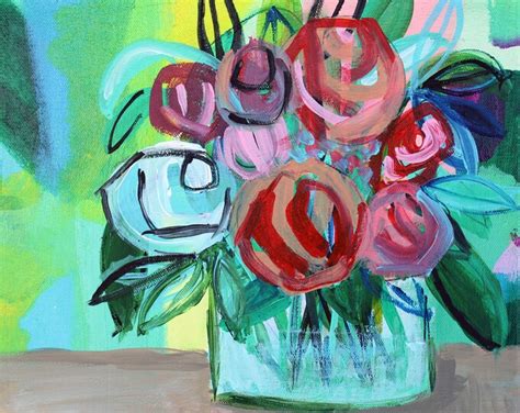 Abstract Still Life Flower Painting Original Vase On Table Etsy