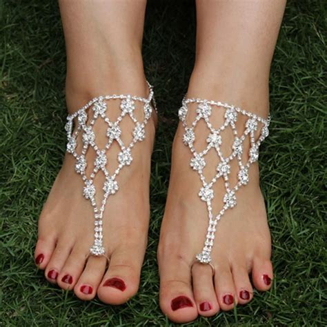 1 Pc Foot Anklet Bridal Accessories Women Sexy Rhinestone Barefoot Sandalscrystal Anklet Beach