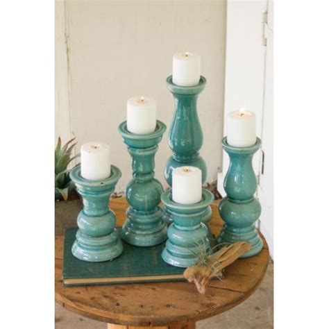 Turquoise Ceramic Candle Holders Set Of 5 Shop Now