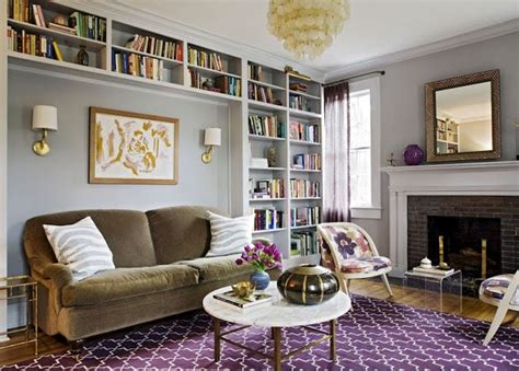 A Perfect Gray Sofa Nook In A Built In Bookcase Grey Walls Living