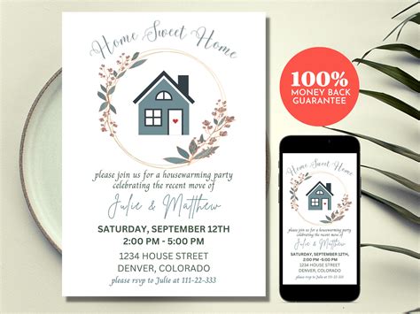 Housewarming Party Invitation Pastel Blue Home Sweet Home Etsy