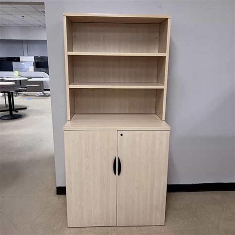 74 High Maple And Black Storage Cabinet With Bookcase Hutch Office