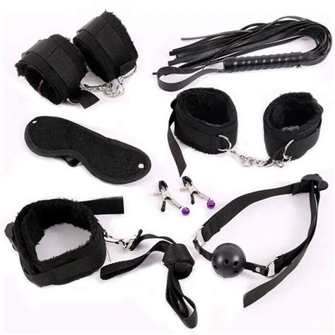 black nylon plush sex toys for adults handcuffs heart whip gag sex mask bondage rope silicone