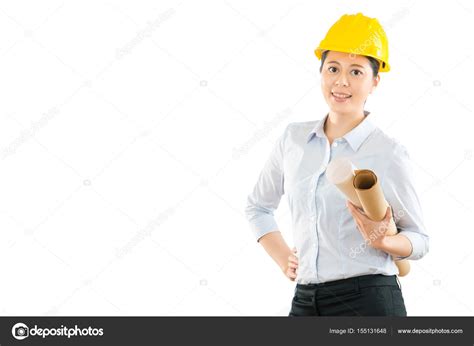 Architect Holding Design Blueprint Paper Stock Photo By ©primagefactory