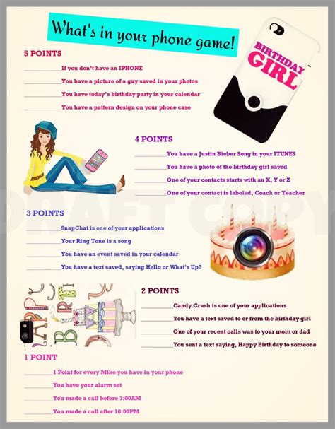 Girls Birthday Party Game Whats In Your Phone Etsy Girls Birthday