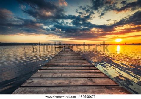 Small Dock Boat Lake Sunset Shot Stock Photo Edit Now 482550673