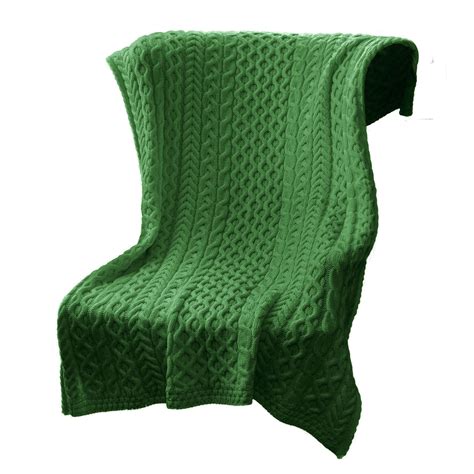 Saol Merino Wool Aran Stitching Cable Knit Green Heavy Irish Throw