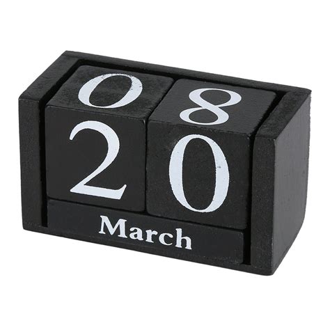 Herchr Vintage Wooden Calendar Desktop Wood Block Month Date Display