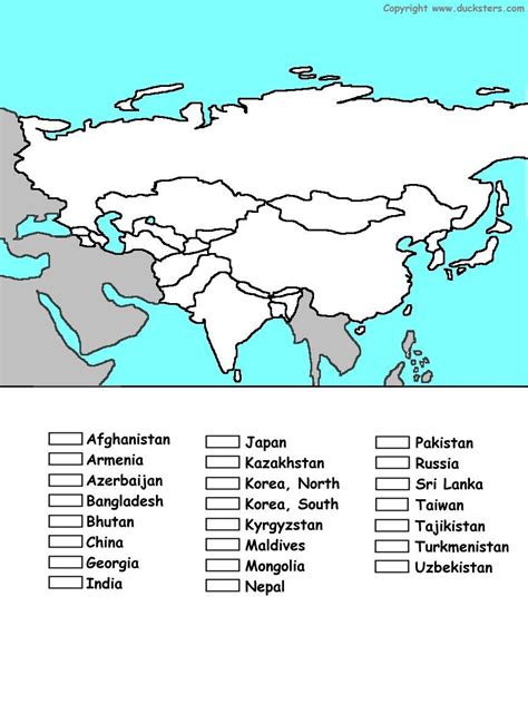 Asia Map Fill In The Blank Game