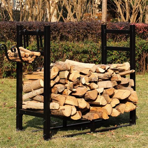 Ft Heavy Duty Indoor Outdoor Firewood Storage Log Rack With Kindling Holder Walmart Com