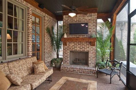 Screened In Porch Wall Mounted Tv Fans Two Doorways And A Fireplace