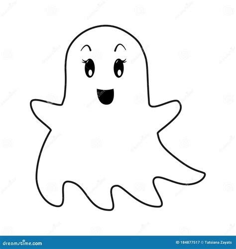 Halloween Ghost Outline Isolated Illustration On White Background Cute