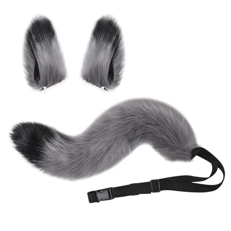 Buy Furry Fox Tail Cat Clip Ears Set Faux Fur Fox Tail Cosplay Costume
