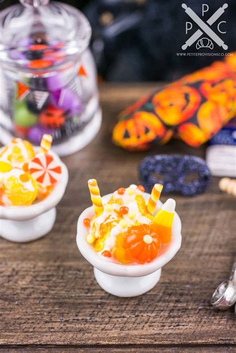 Dollhouse Miniature Candy Corn Ice Cream Sundae With Pumpkin 112