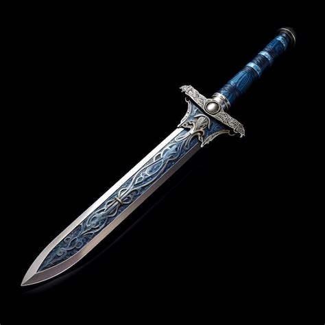 Premium Ai Image A Silver And Blue Sword With A Decorative Design On It