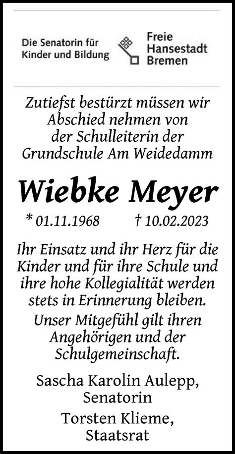 Traueranzeigen Von Wiebke Meyer Trauer Gedenken