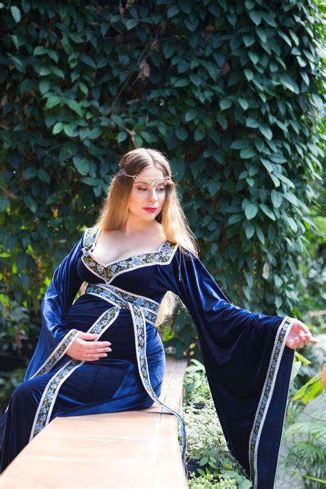 Elf Dress Velvet Medieval Dress Blue Elf Dress Made To Order Etsy Medieval Dress Elf Dress