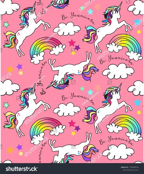 Unicorn Rainbow Pink Background Patternbeautiful Pattern Image