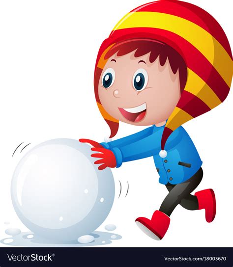 Little Boy Rolling Snowball Royalty Free Vector Image