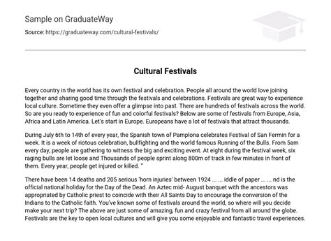 Cultural Festivals 282 Words Free Essay Example On Graduateway
