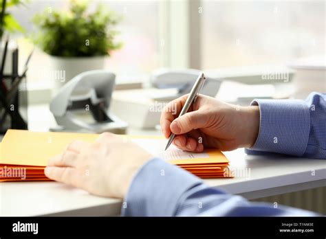 Businessman Hold Hand Silver Pen Stock Photo Alamy