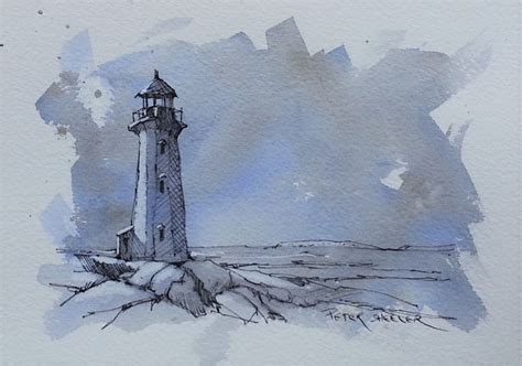 Peggys Cove Lighthouse 5x7 Fine Art Original Watercolor Peter Sheeler
