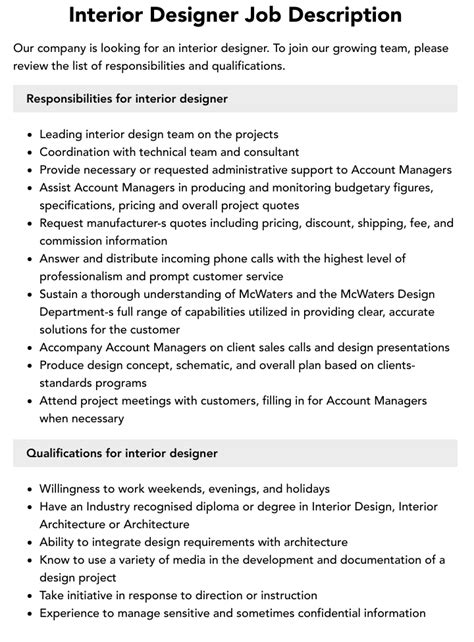 Interior Design Job Roles And Responsibilities