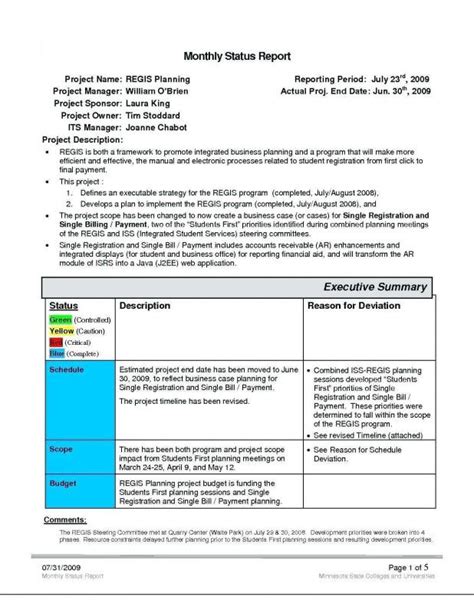 Project Manager Status Report Template Professional Project Management