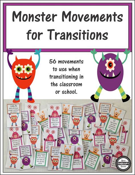 Monster Movement Transition Cards Your Therapy Source Transition