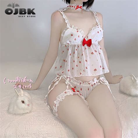 Embroidery Camisole Kawaii Strawberry Sleepwear Anime Girl Cosplay Costume Cute Sexy Lingerie