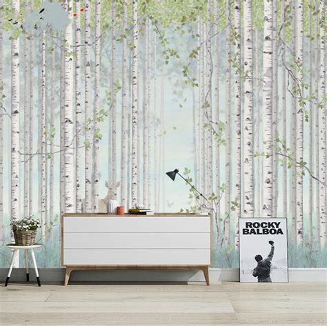 Oil Painting Abstract Birch Trees Wallpaper Wall Mural Etsy Tree