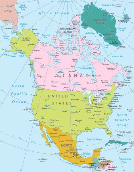 Countries and capitals of north america differ in their environments: Map North America
